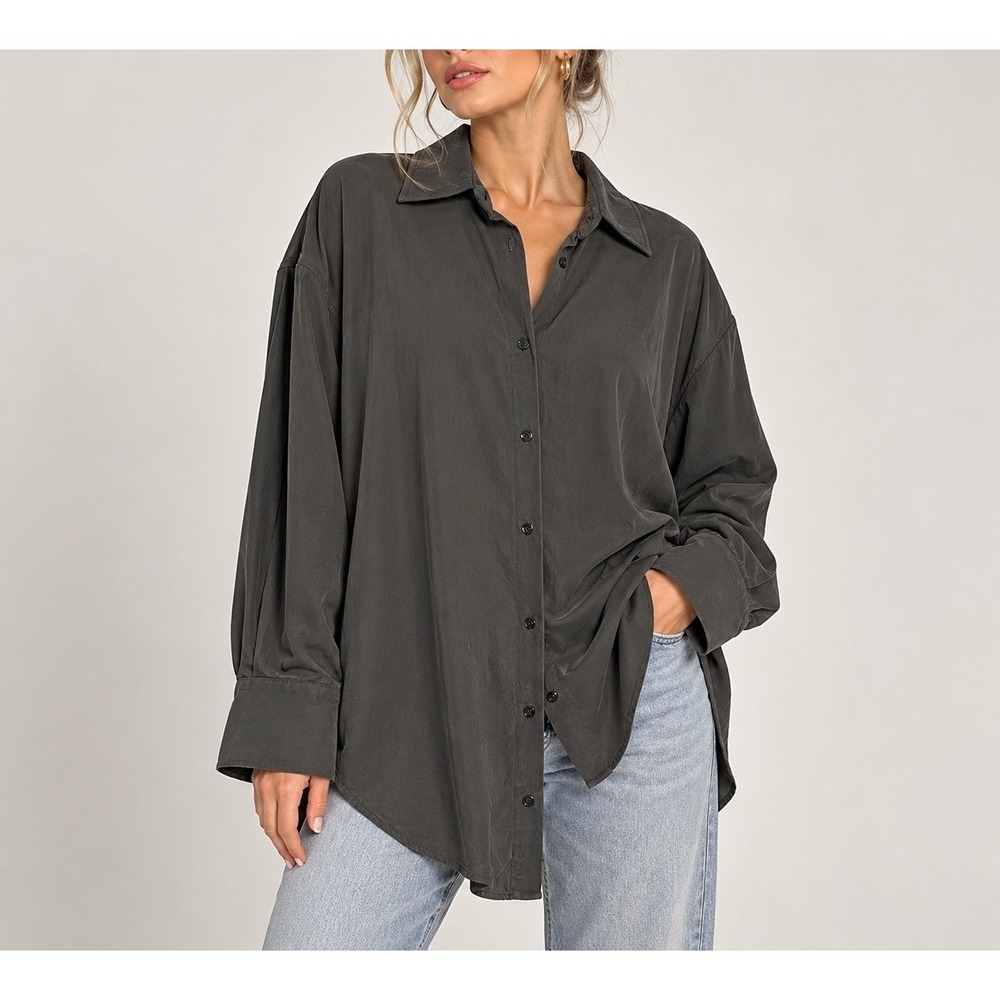 Zara Womens Charcoal Grey 100% Modal Oversized Button Down Shirt S Capsule